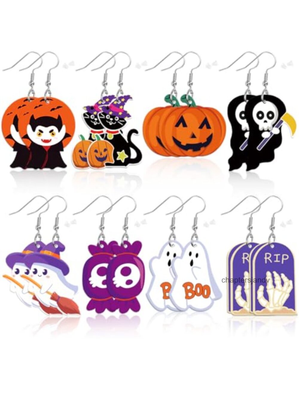Halloween Acrylic Dangle Earrings Set 8 Pairs Spooky Fashion Jewelry for Women